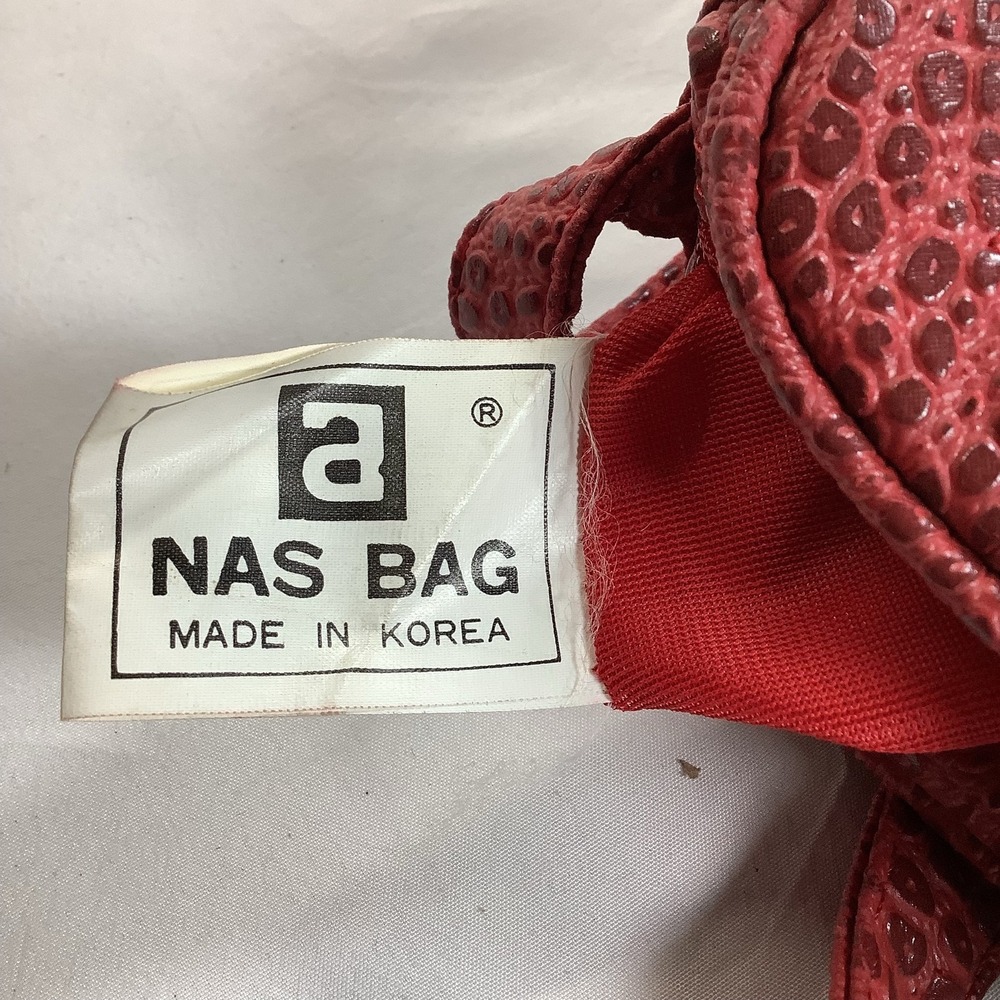 80s Red Embossed Snakeskin Leather Shoulder Bag - Picture 5 of 5